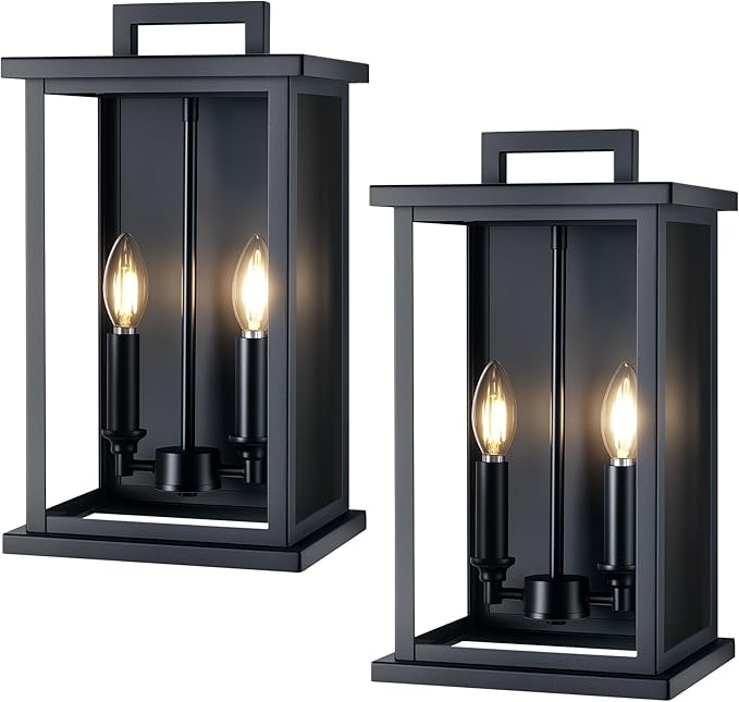 Large Outdoor Lights For HouseModern Exterior Lighting FixturesBlack Outdoor Wall Lantern Sconce2-Light Front Porch Garage Hallway Wall Mount Light With Thick Glass Shades Waterproof 2 Pack