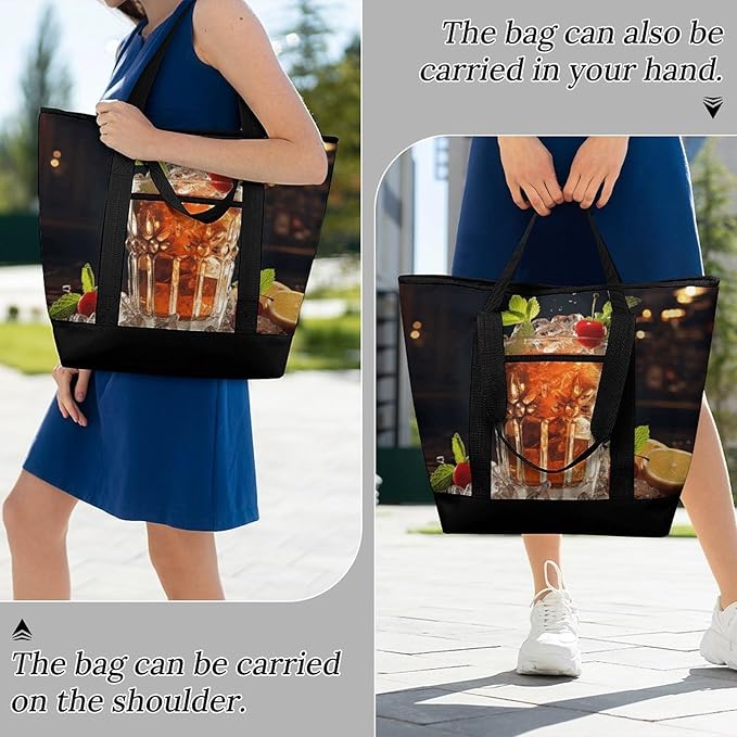 Insulated Shopping BagLarge Reusable Cooler Bags Classic Cocktail Printed Foldable Shopping BagTravel Waterproof Shoulder Bag