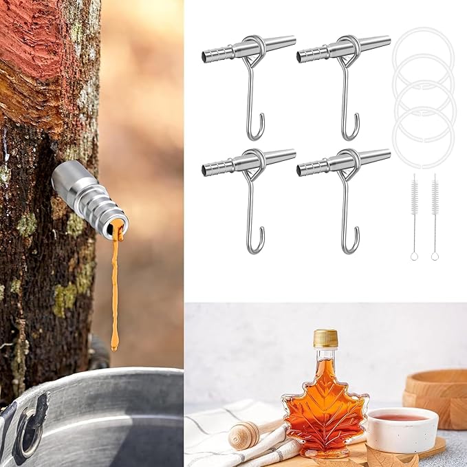 Trunk Faucet Set – Stainless Steel Maple Spiles 4 Pack Portable Tree Tap Accessories Syrup Collection Equipment Compact Easy Use Beginner Expert Suitable | Maple Syrup Tapping Kit Includes