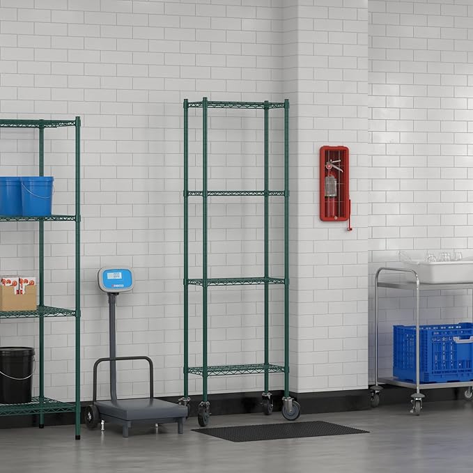 Commercial NSF Listed Green Epoxy Mobile Wire Shelving Kit 12 x 24 x 80 with 4 Shelves Perfect for Warehouse Walk-in Refrigerator Freezer Grocery Store Restaurant Dishroom