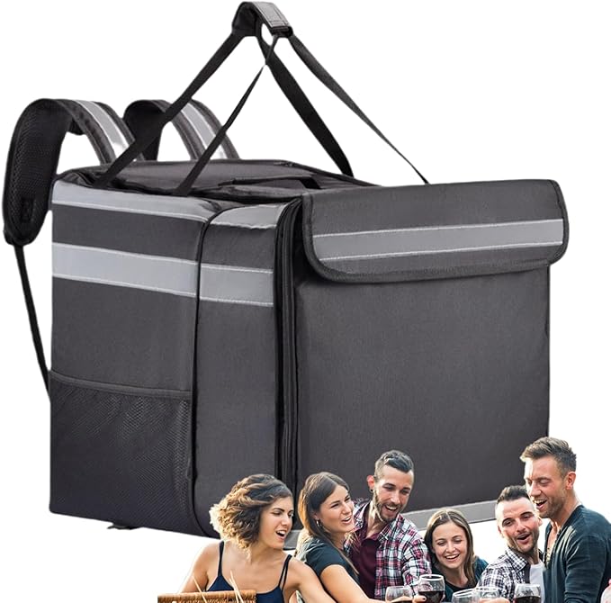 Pizza Carrier – Expandable Delivery Backpack Insulated Thermal Interior Heavy Duty Fabric Build Heat Retention Design Secure Zipper Closure Large Capacity Food Transport System | Restaurant Takeo