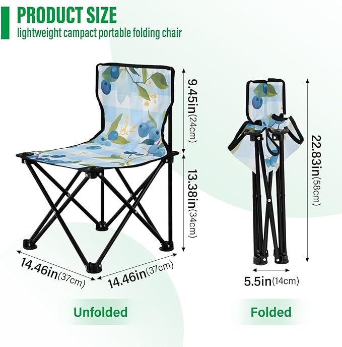 Fresh Blueberry Portable Camping Chairs Folding Chair - Durable Oxford Fabric Lightweight Iron Frame Easy Fold Design - Ideal for Outdoor Activities Camping Fishing and Travel