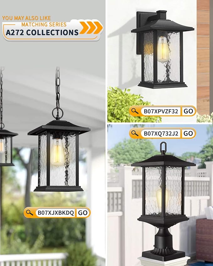 Beionxii Dusk to Dawn Outdoor Post Lights 21inch Large Exterior Lamp Post Light Pier Mount Lantern with Base Black Cast Aluminum w/Water Glass - A272P-2PK (NOT Solar 110-120V AC)