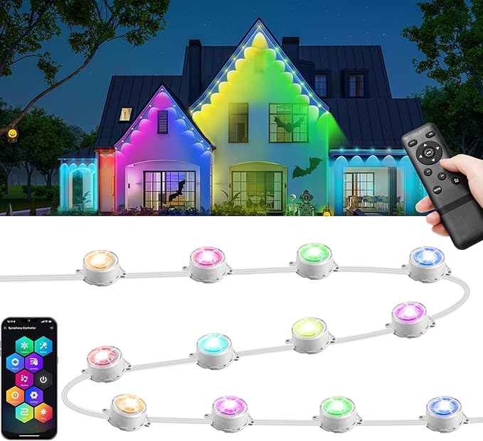 150FT Permanent Outdoor Lights for House Smart RGB+IC LED Eaves Lighting with APP/Remote Control IP67 Waterproof Outdoor String Light with 108 LED Lights for Garden Decor Deck Christmas