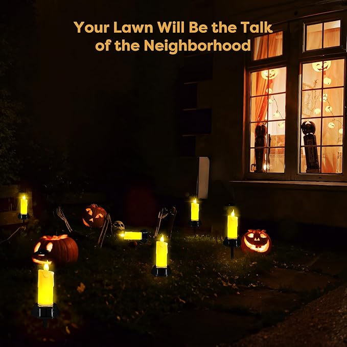 BlcTec Solar Candles Outdoor Waterproof Realistic Flickering Flames LED Candles with IP65 High Rating Waterproof Suitable for Lawn Yard Pathway Camping Graveyard Halloween Outdoor Decor 4 PCS
