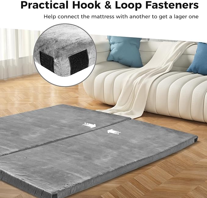 Tangkula Memory Foam Sleeping Pad Roll Up Floor Mattress with Carry Bag Non-Slip Bottom Guest Floor Folding Bed for Sleepover Portable Camping Mattress for Indoor Outdoor Car Travel Cot Tent