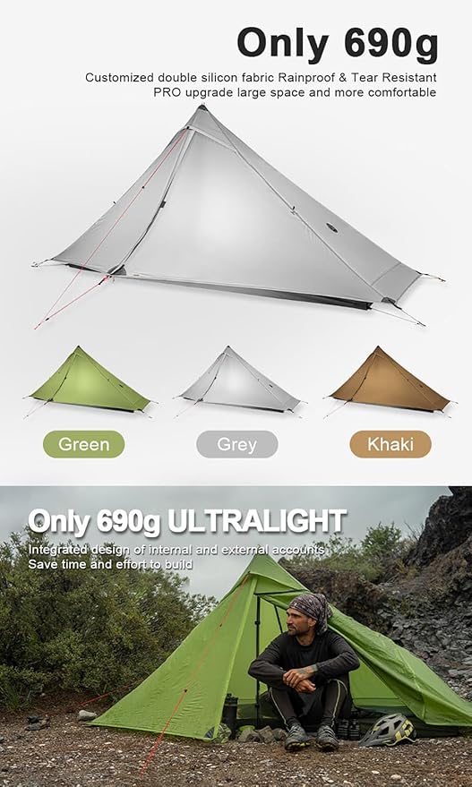 3F UL Gear Lanshan PRO Lanshan Ultralight Tent 3 Season Backpacking Tent for 1 Person Waterproof Professional Tents for Camping Trekking Kayaking Climbing Hiking