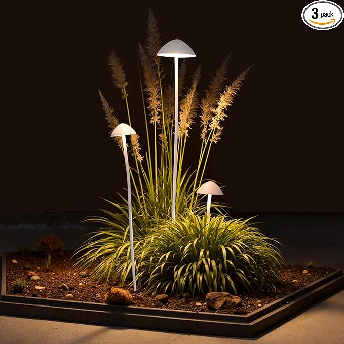 Gardencoin LED Low Voltage Outdoor Lighting Kit 24V Outdoor Landscape Decorative Lights Unique Aluminum Mushroom Light Wired with Transformer for Garden Patio Lawn Backyard Pathway Set of 3