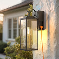 DORESshop Upgraded Dusk to Dawn Outdoor Wall Lights with GFCI Outlets 16 Inch Matte Black Waterproof Anti-Rust Outdoor Light Fixtures with Clear Glass Exterior Light Fixtures for Porch Garage ETL