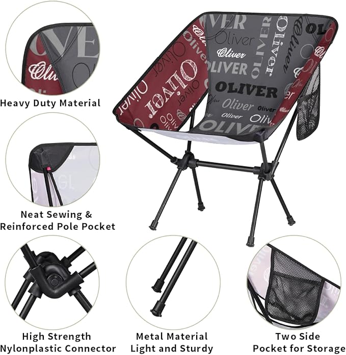 Custom Camping Chair Personalized Outdoor Foldable Chair with Name Lightweight Waterproof Backpacking Chair for Beach Hiking Motorcycle Travel