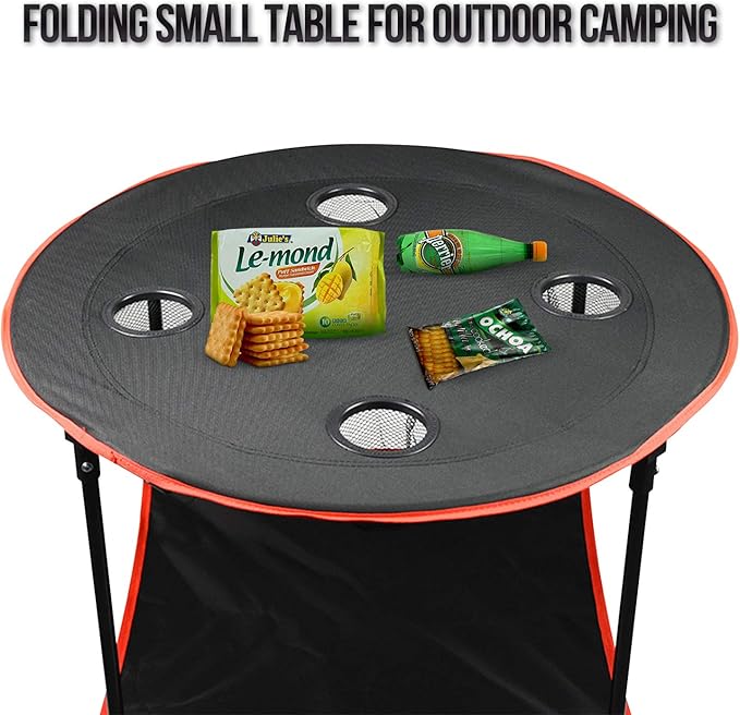 Camping Table Portable Folding Camping Side Table for Outdoor Picnic Beach Games Camp &amp Patio Tables Folding with 4 Cup Holders &amp Carry Case for Travel &amp Storage Premium 600D Canvas&a