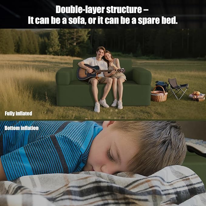 Double-Layer Inflatable Couch with Built-in Pump - Automatic Air Sofa Chair Super Tough &amp Tear-Resistant Fabric for Camping Outdoor Travel Home Use (Portable Luxury Comfort)