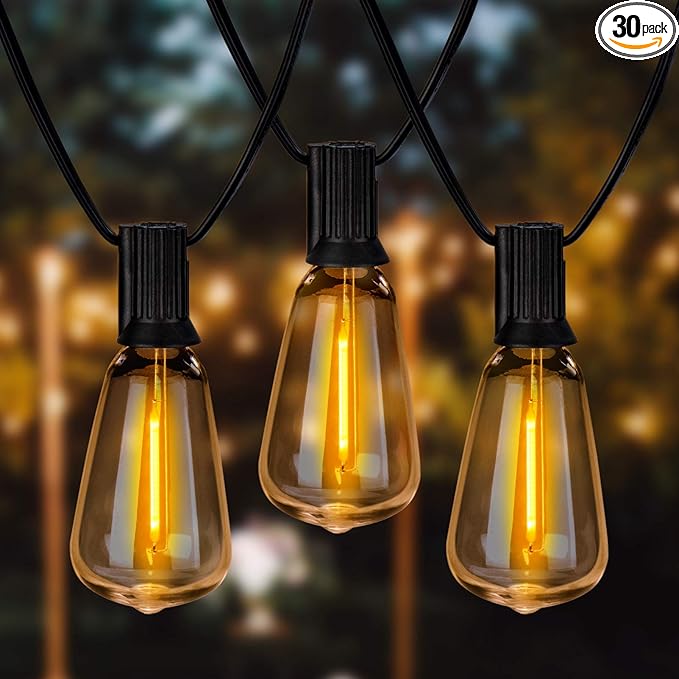 Outdoor String Lights 36ft with LED Filament Bulbs 30+2(Spare) Dimmable Shatterproof Waterproof for Indoor/Outdoor Decoration and Lighting Edison Vintage Style Warm 2200K