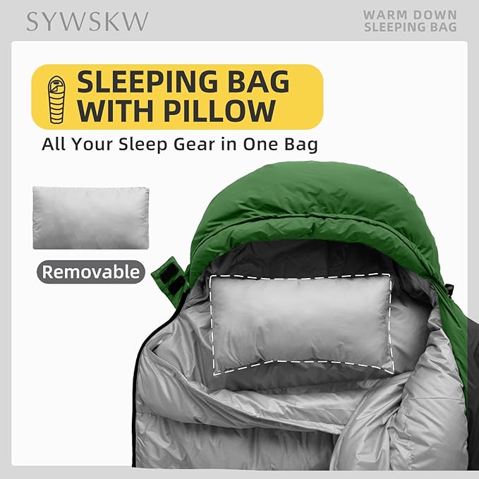Ultralight Down Sleeping Bag with Pillow 15F 32F 45F Sleeping Bag for WomenMenYouth BackpackingHiking and Camping Outdoor with YKK Two-Way Zipper 680 FP Down