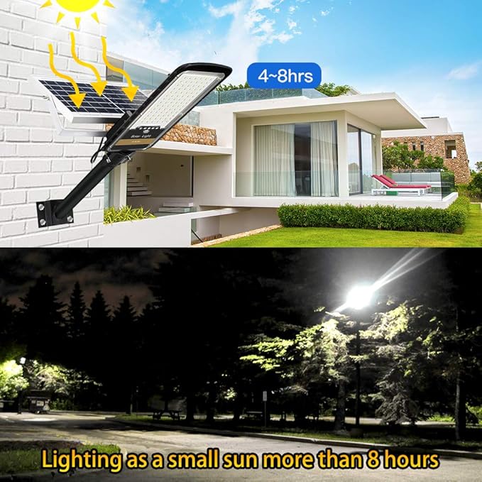 Solar Street Lights Outdoor Lamp 16000lm IP67 Waterproof Light with Anti Broken Remote Control Mounting Bracket Dusk to Dawn Security Led Flood Light for Yard Garden etc.