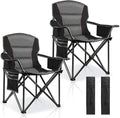 2 Pack Padded Oversized Camping Chairs for AdultsHeavy Duty Support 400 LbsFolding Portable Lawn Chair w/Cup HolderCooler BagSide PocketPerfect for Outdoor PicnicHiking(Black)