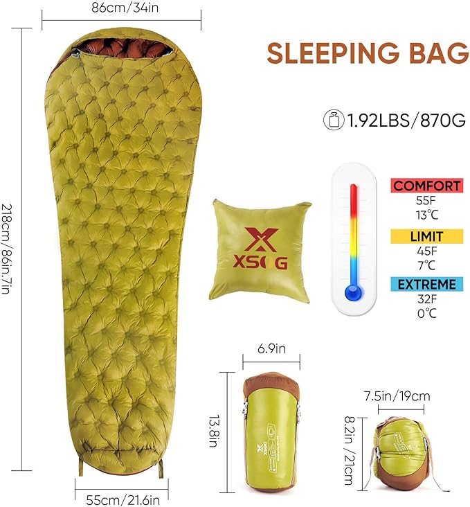 Ultralight Down Sleeping Bag for Adults 1.92lbs 32-55F 650 Fill Down Lightweight Compact Mummy Backpacking Sleeping Bag for Outdoor Camping and Hiking Compressible -MFH500