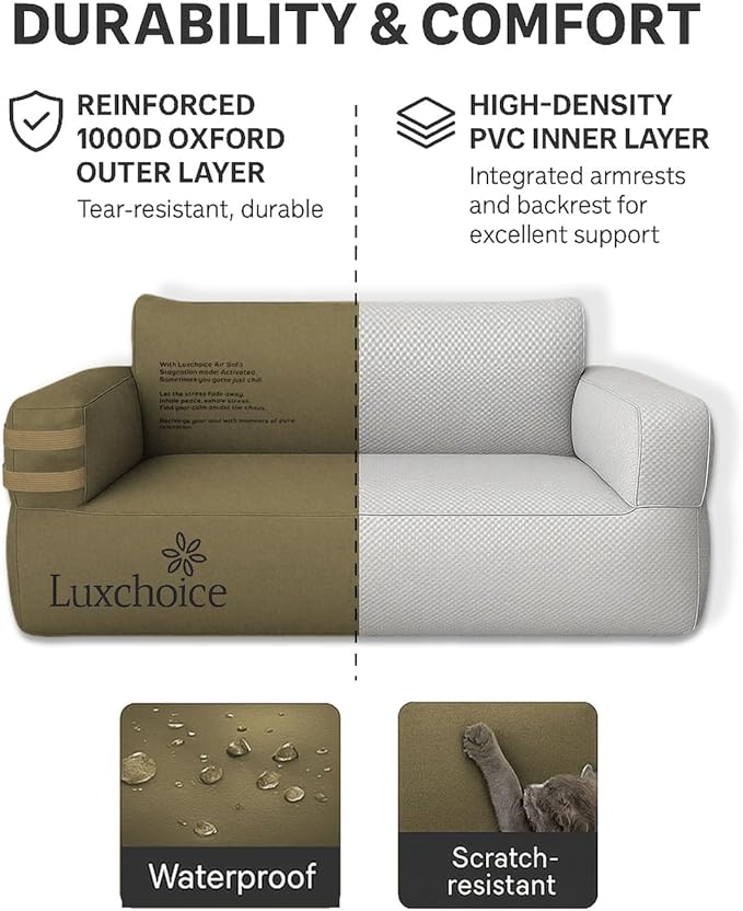 Portable Inflatable Couch for Camping with Built-in Pump Durable Inflatable Furniture Comfortable Blow Up Couch Stylish Outdoor Air Sofa Perfect for Backyard Beach Music Festival Party | Auto Cordless