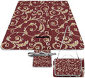 Flower Maroon Gold Floral Classy Burgundy Antique Waterproof Outdoor Picnic Blanket Sandproof Beach Mat for Camping Hiking Grass Travelling