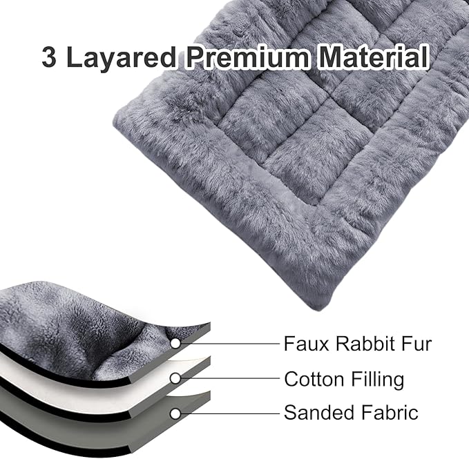 Thick Camping Sleeping Pad - Faux Rabbit Fur Ultra Soft &amp Non-Slip Sleeping Mat with Portable Roll up Camping Cot Pad for Travel Car Tent Guest Bed (75 x 28 Dark Grey)