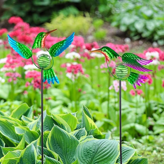 Hummingbird Solar Garden Stakes Lights 2 PackSolar Hummingbird Bird Figurine Outdoor Lights for Spring Garden Pathway Lawn Yard Decoration