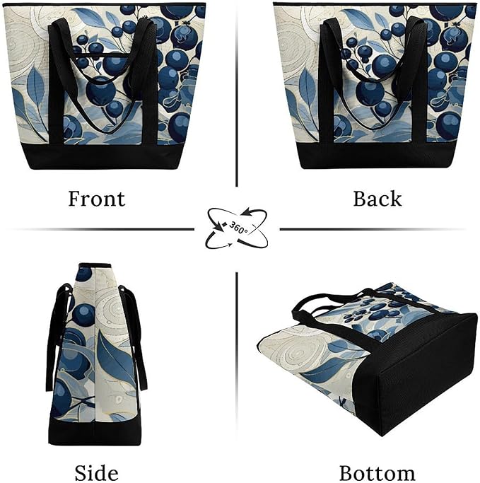Insulated Shopping BagLarge Reusable Cooler Bags Field of Blueberries Printed Foldable Shopping BagTravel Waterproof Shoulder Bag