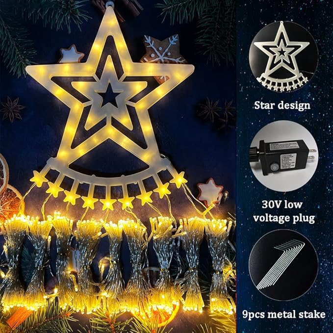 Aokudoni Christmas Lights Outdoor 12.6 ft 8-Lighting Modes Waterfall Xmas Lights Outdoor Christmas Decorations for Yard Tree House Holiday Party Warm White