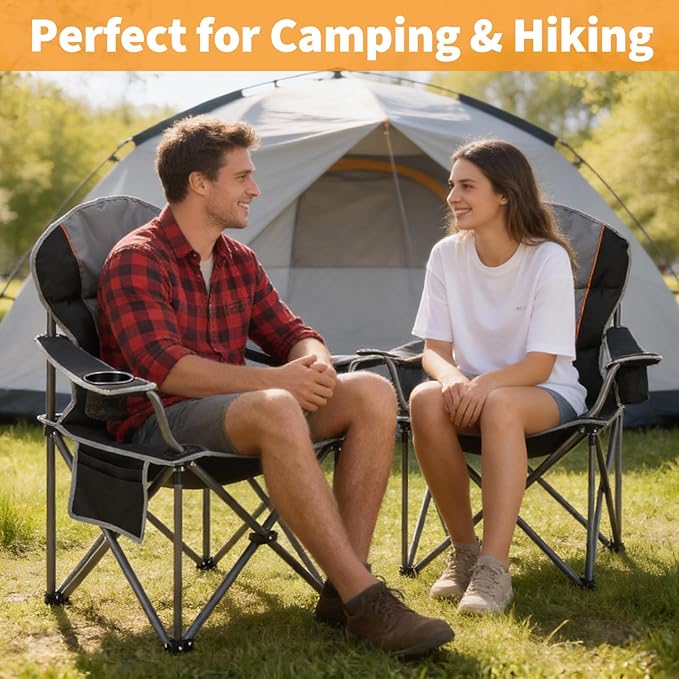 NEWBULIG Oversized Folding Camping Chair for Adults Portable Outdoor Collapsible Chairs 500 LBS Heavy Duty Support with Cup Holders Side Cooler &amp Pockets for Lawn Beach Fishing Hiking Bla