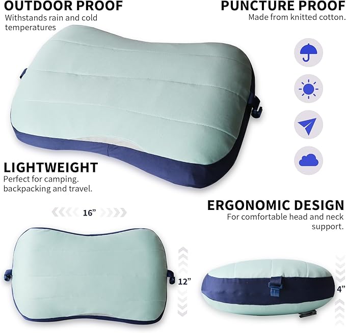 Coldcool Travel Rest Pillow Soft Flocking Pillow with ice Pack Portable Inflatable Leg Rest Pillow with Air Pump for Office Home Relax Camping and Travel Use