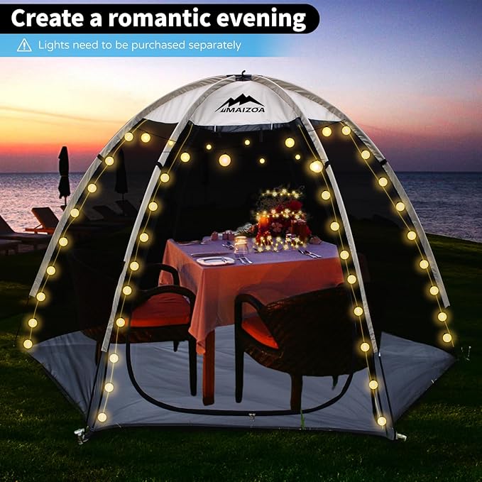 Screen House Tent 8 x 7 Ft Mesh Net Outdoor Camping Screen Room Sun Shade Gazebo Shelter Perfect for Family Picnic Backyards Campfire Barbecue and Party (Beige with Floor mat)