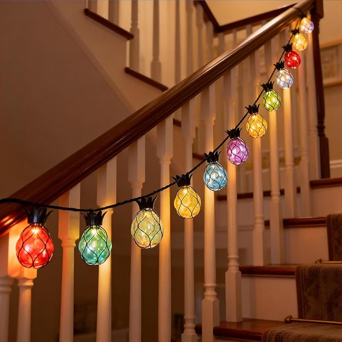 Vigdur Pineapple String Lights - Outdoor Patio Lights Plug in with 10 Pineapple Bulbs Connectable Indoor String Light for Bedroom Bistro Tiki Decor(10FT
