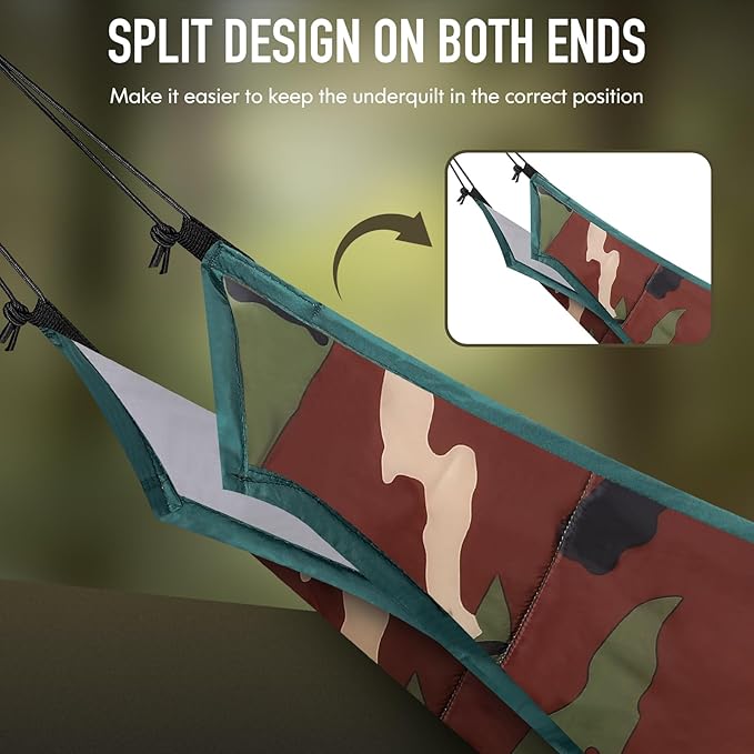 Hammock Underquilt Insulated Camping Quilt for Warm Sleeping Underquilt Easy to Setup and Packable for Camping Hiking Travel Beach Backyard Patio (Camouflage)