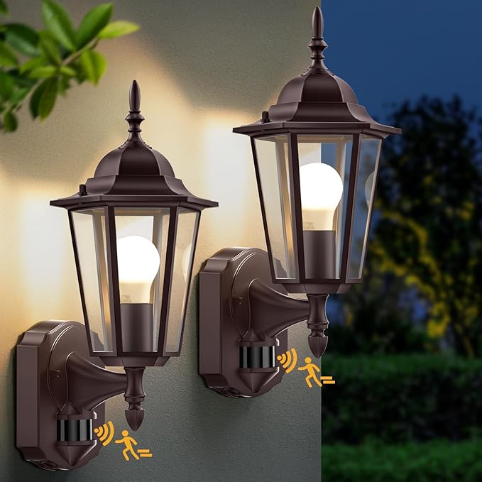 Lamomo Motion Sensor Outdoor Lights Upgrade Dusk to Dawn Bronze Outdoor Light Fixture Wall Mounted 100% Anti-Rust Aluminum Waterproof Porch Lights for Patio Front Door Garage