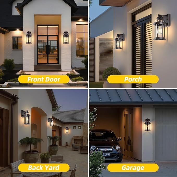 OKELI Dusk to Dawn Outdoor Wall Lights Waterproof Lighting Fixtures Rustic Farmhouse Wall Lanterns with Clear Glass Shades Anti-Rust Outside Lights for Garage Patio Porch(Brown 2 Pack)