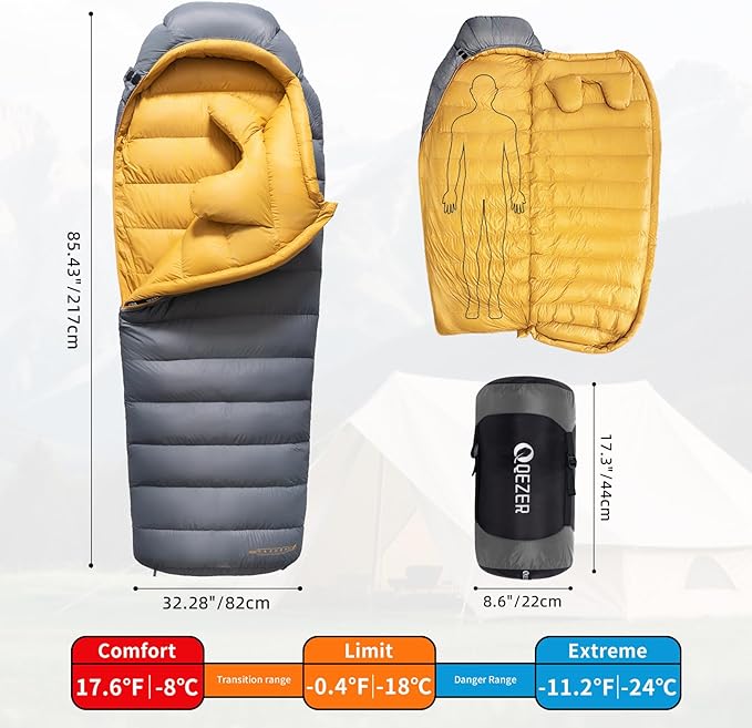 Down Sleeping Bag for Adults 620 Fill Power 0 Degree Sleeping Bag Cold Weather Ultralight with Pouch for Backpacking Camping Hiking