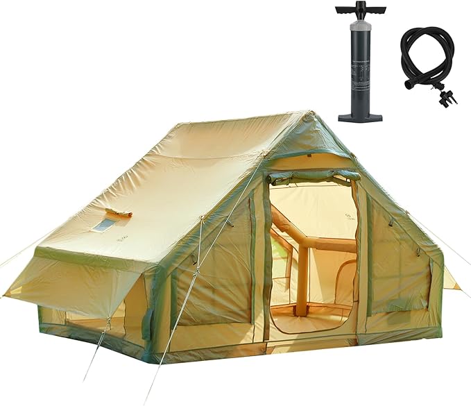 Nice C Inflatable Tent for Camping Glamping Tent for Adults Blow Up Tents with Air Pump 2-in-1 Air Valve Chimney Opening Waterproof Windproof Easy Set Up