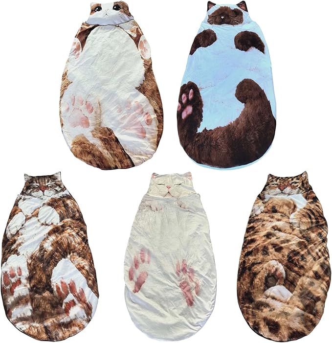 Cat Sleeping Bag Cat Shaped Plush Sleeping Bag for Human Large Cats Envelopes Sleepings Bags Washable Warm Blanket for Adult Camping Travel Sleepovers Home Office