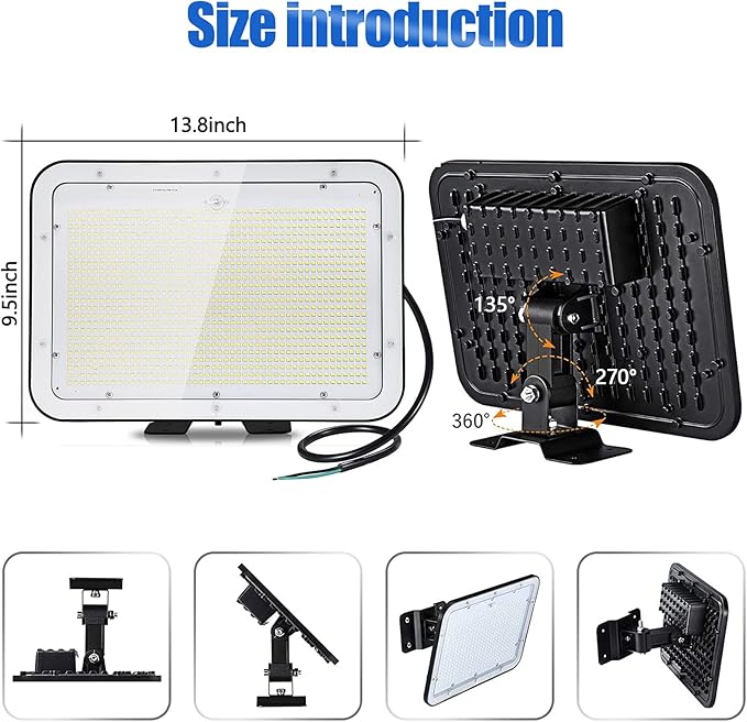 DragonLight LED Flood Light 300W Super Bright LED Stadium Light Outdoor(2500W Equivalent) 45000LM 5000K Daylight IP66 Waterproof 100-277V Commercial Lighting for Stadium Court Parking Lot