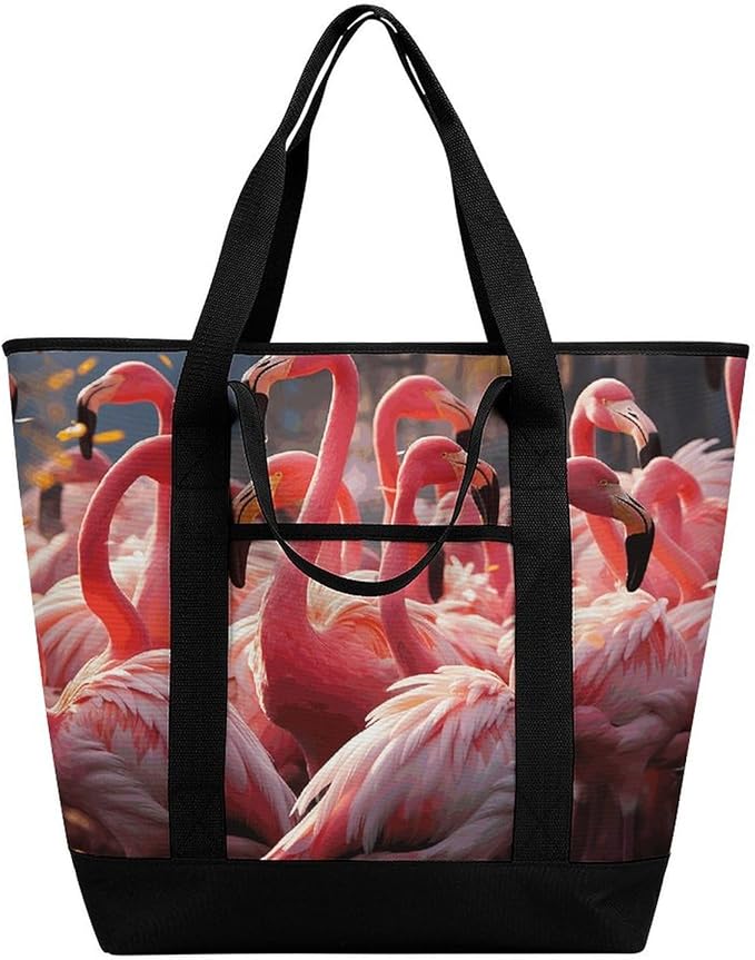 Insulated Shopping BagLarge Reusable Cooler Bags Flamingos Partying Printed Foldable Shopping BagTravel Waterproof Shoulder Bag
