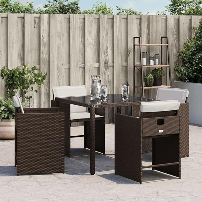 Patio Chairs with Cushions 4 pcs Brown Poly Rattan Outdoor Furniture for Garden Lawn and Patio - Comfortable &amp Durable Garden Chairs with Removable Cushions and Foldable Backrest