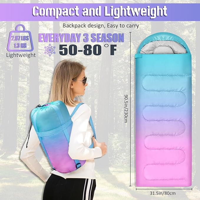 Sleeping Bags for Adults 3 Seasons Warm &amp Cold Weather Waterproof Lightweight Backpacking Camping Sleeping Bag for Indoor Outdoor Camping Hiking Traveling Camping Gear Equipment