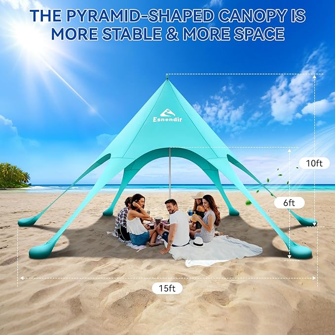 Beach Tent Sun Shelter &amp Portable Beach Canopy UPF 80+ UV Protection Beach Shade Canopy with 6 Sandbags Sand Shovel Ground Pegs for Outdoor Camping Picnics (12x12ft Turquoise)