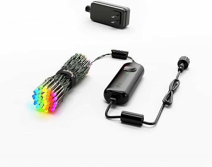 Twinkly Strings 100 LED RGB LED Light String for in- and Outdoor Smart LED Lights Mappable LEDs Compatible with Alexa and Google Home IP44 Controlled by App Green Wire 8m