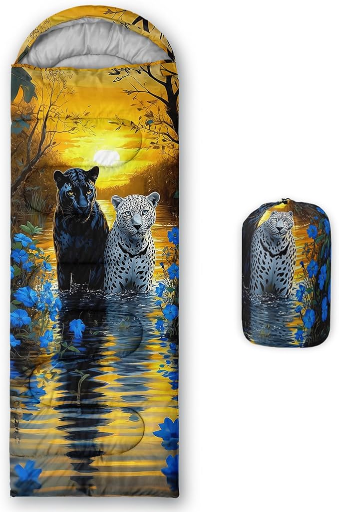 AILONEN Floral Wolf Sleeping Bag for Girls WomenWarm and Cool WeatherLightweightWaterproof BackpackingColorful Flower Animal Print Sleeping Bag for Camping