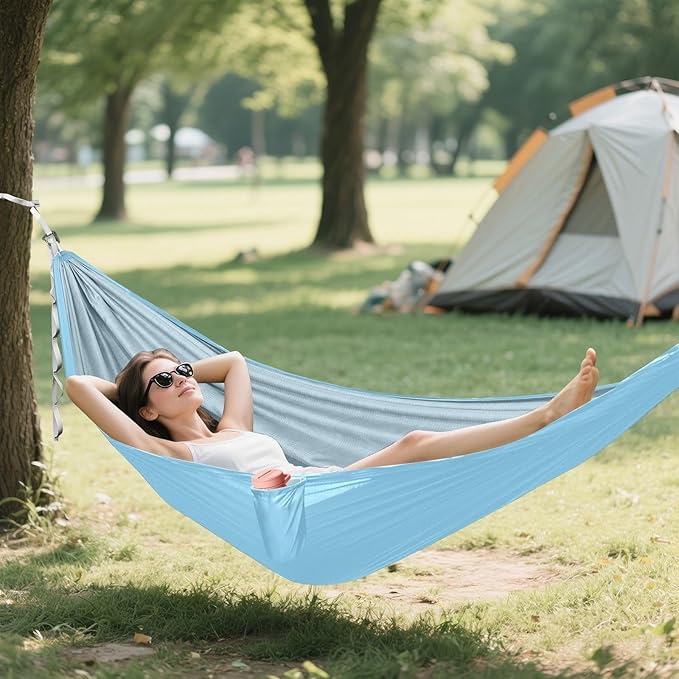 Folding Hammock Cute Blue Camping Gear with 2 Tree Straps 114 x 54