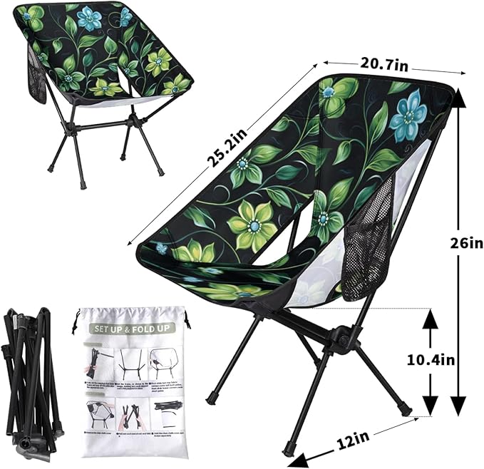 Honeybaby Folding Camping Chair Leaf Flower Theme Camping Chairs Lightweight Portable Chair Outdoor Foldable Chairs for Camping Travel Picnic Beach Hiking