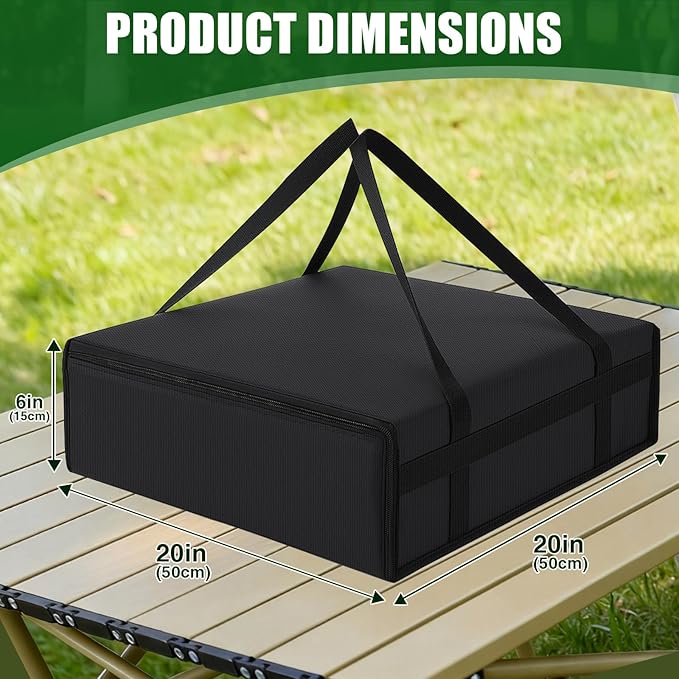 Insulated Food Delivery Bag Pizza Cooler Bag with Hard Bottom &amp Drink Carrier Thermal Hot Cold Grocery Tote for Food Delivery Travel Shopping and Catering (Black20 x 20 x 6 Inch)
