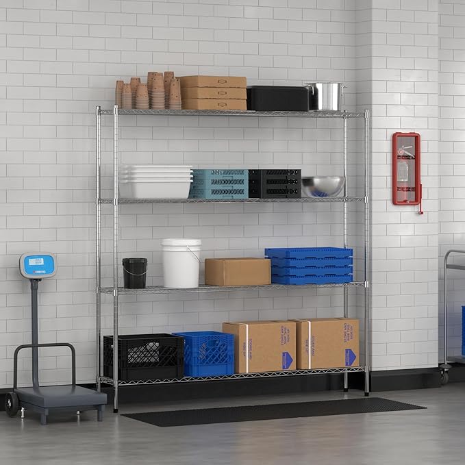 Commercial NSF Listed Chrome Stationary Wire Shelving Kit 12 x 72 x 74 with 4 Shelves Perfect for Warehouse Walk-in Refrigerator Freezer Grocery Store Restaurant Dishroom