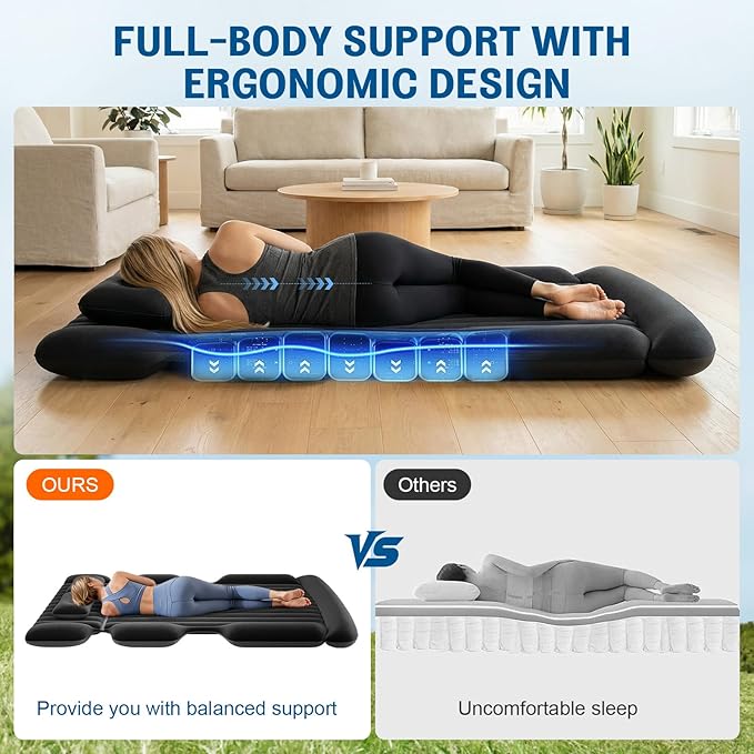 SUV Air Mattress - Thickened Car Air Mattress with Electric Pump Portable Inflatable Car Bed with 2 Pillows Camping Mattress Back Seat for SUV Trunk Travel Home (Black)