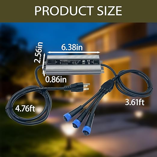 120W 24V Waterproof Power Supply 3-Head Output Adapter Compatible with Philips Hue Outdoor Lighting Lily Spot Lily XL Calla Pathway Impress Pedestal &amp Impress Wall Lights